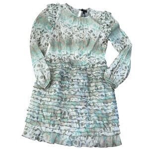 Current Air Green and White Tiered Ruffled Sundress with Long Bishop Sleeves